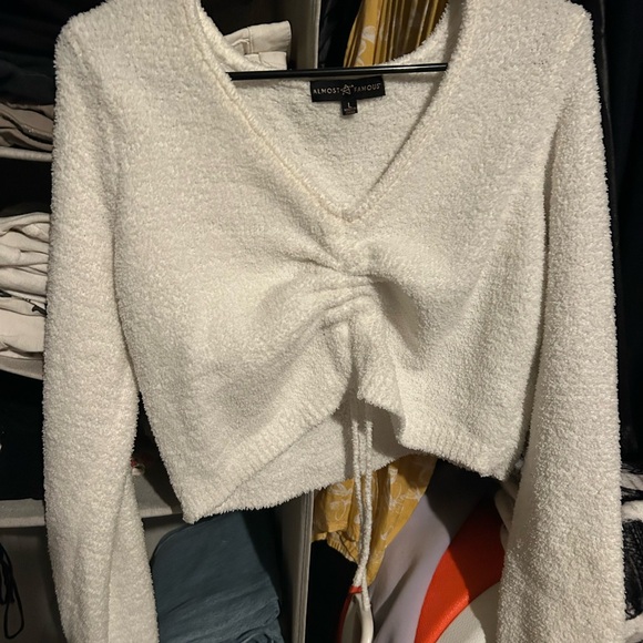 Almost Famous White Textured Crop Sweater - Picture 3 of 5